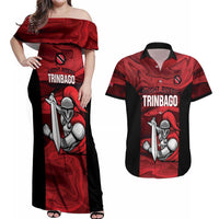 Custom Trinbago Cricket Couples Matching Off Shoulder Maxi Dress and Hawaiian Shirt Go Knight Riders Marble Pattern - Wonder Print Shop