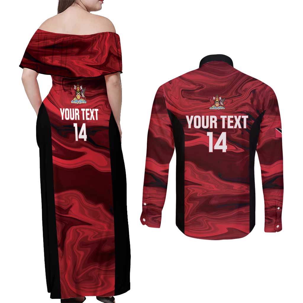 Custom Trinbago Cricket Couples Matching Off Shoulder Maxi Dress and Long Sleeve Button Shirt Go Knight Riders Marble Pattern - Wonder Print Shop
