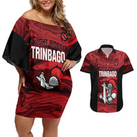 Custom Trinbago Cricket Couples Matching Off Shoulder Short Dress and Hawaiian Shirt Go Knight Riders Marble Pattern - Wonder Print Shop