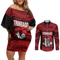 Custom Trinbago Cricket Couples Matching Off Shoulder Short Dress and Long Sleeve Button Shirt Go Knight Riders Marble Pattern - Wonder Print Shop