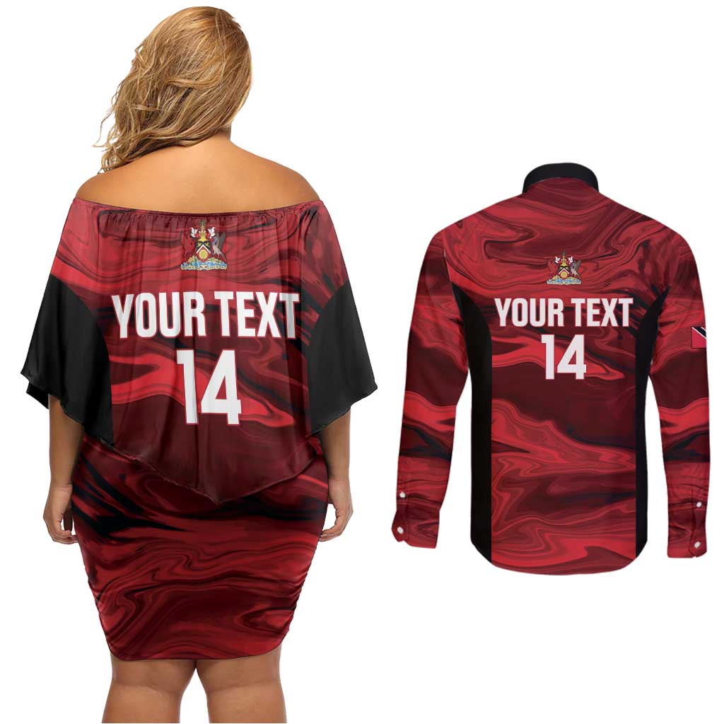 Custom Trinbago Cricket Couples Matching Off Shoulder Short Dress and Long Sleeve Button Shirt Go Knight Riders Marble Pattern - Wonder Print Shop