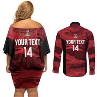 Custom Trinbago Cricket Couples Matching Off Shoulder Short Dress and Long Sleeve Button Shirt Go Knight Riders Marble Pattern - Wonder Print Shop