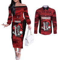 Custom Trinbago Cricket Couples Matching Off The Shoulder Long Sleeve Dress and Long Sleeve Button Shirt Go Knight Riders Marble Pattern - Wonder Print Shop