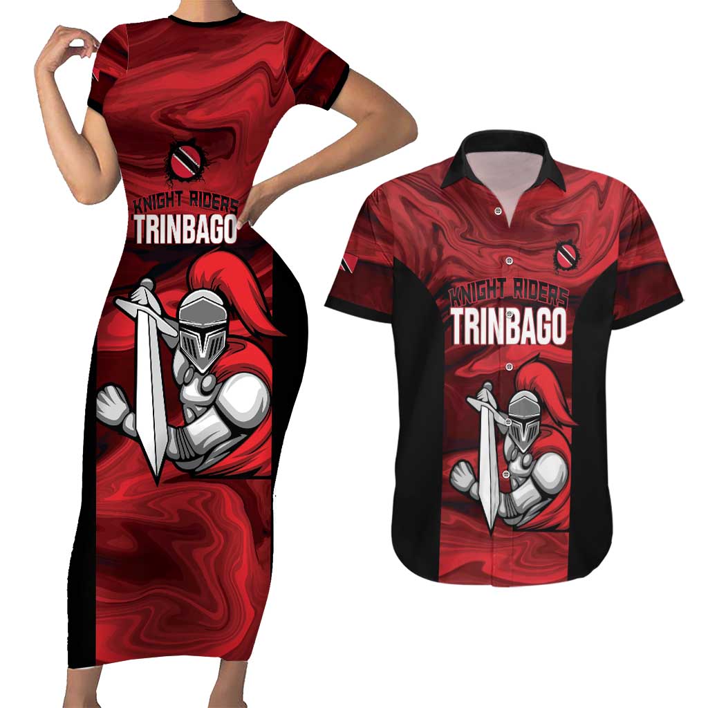 Custom Trinbago Cricket Couples Matching Short Sleeve Bodycon Dress and Hawaiian Shirt Go Knight Riders Marble Pattern - Wonder Print Shop