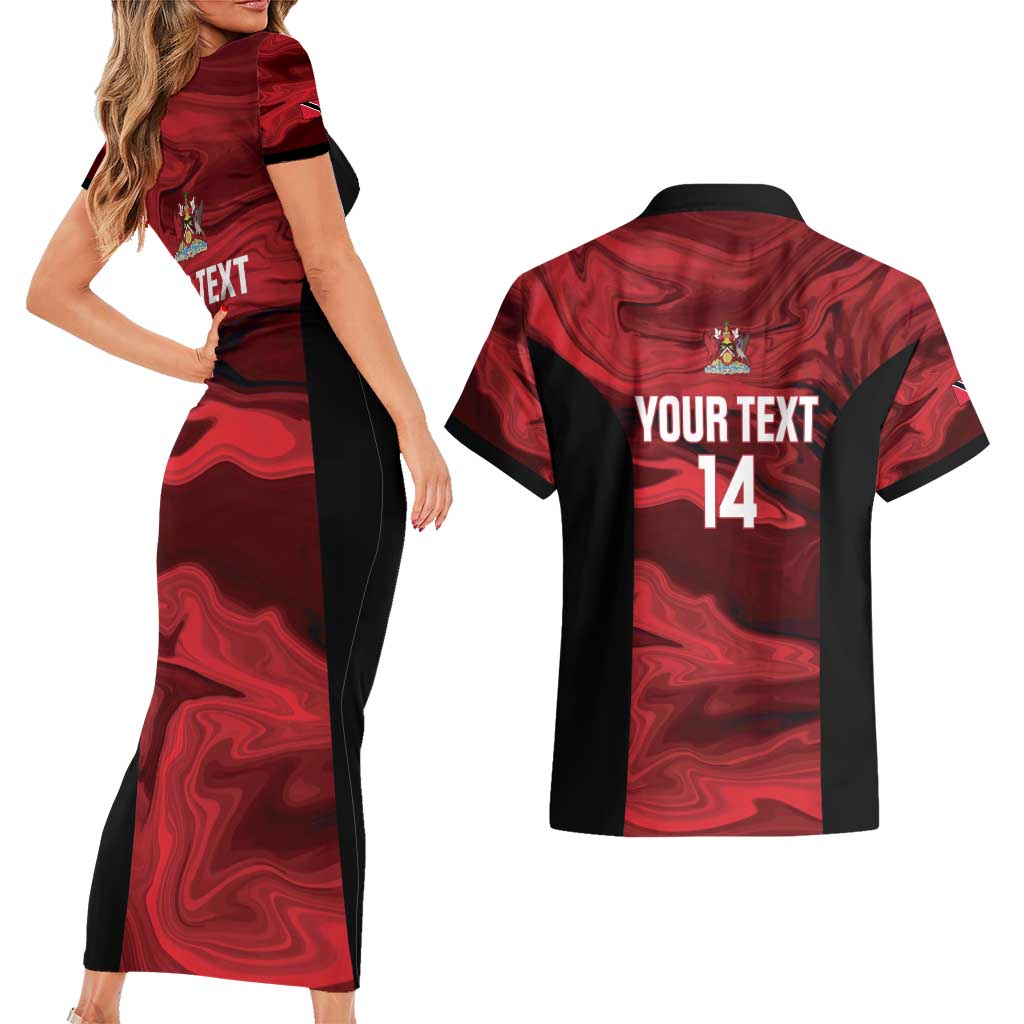 Custom Trinbago Cricket Couples Matching Short Sleeve Bodycon Dress and Hawaiian Shirt Go Knight Riders Marble Pattern - Wonder Print Shop