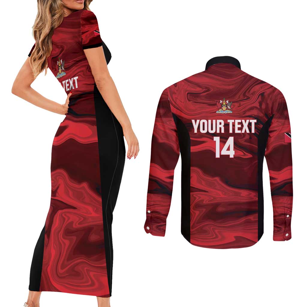 Custom Trinbago Cricket Couples Matching Short Sleeve Bodycon Dress and Long Sleeve Button Shirt Go Knight Riders Marble Pattern - Wonder Print Shop