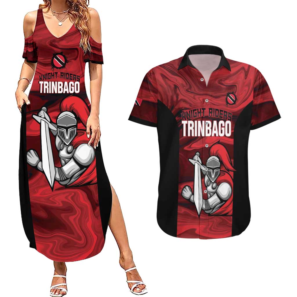 Custom Trinbago Cricket Couples Matching Summer Maxi Dress and Hawaiian Shirt Go Knight Riders Marble Pattern - Wonder Print Shop