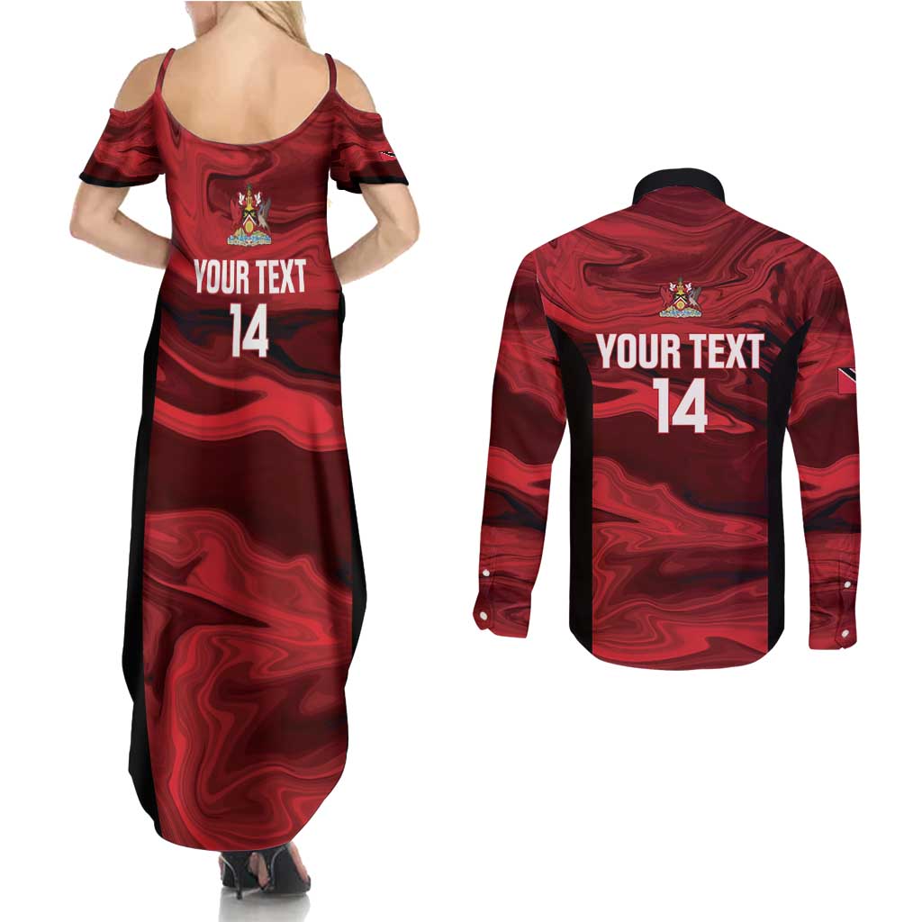 Custom Trinbago Cricket Couples Matching Summer Maxi Dress and Long Sleeve Button Shirt Go Knight Riders Marble Pattern - Wonder Print Shop