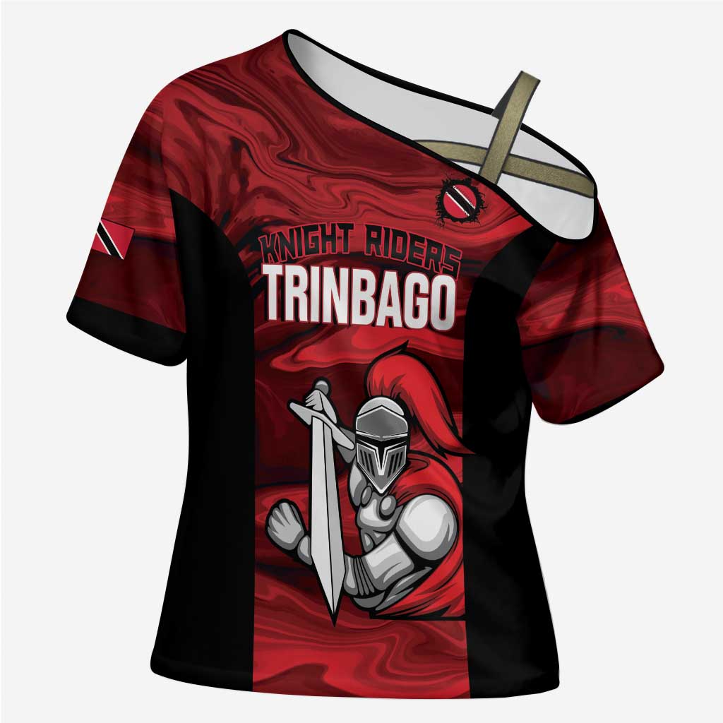 Custom Trinbago Cricket Cross Shoulder Shirt Go Knight Riders Marble Pattern - Wonder Print Shop