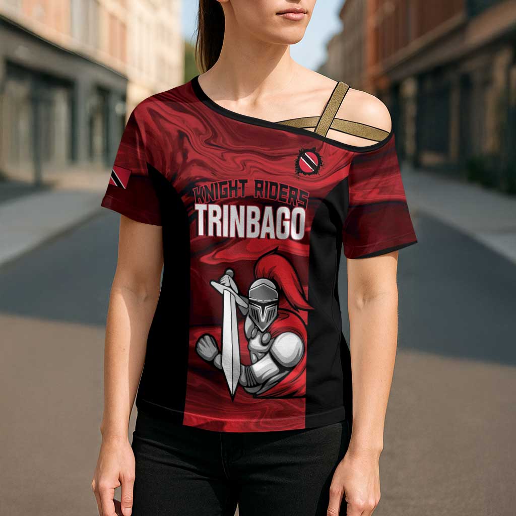 Custom Trinbago Cricket Cross Shoulder Shirt Go Knight Riders Marble Pattern - Wonder Print Shop