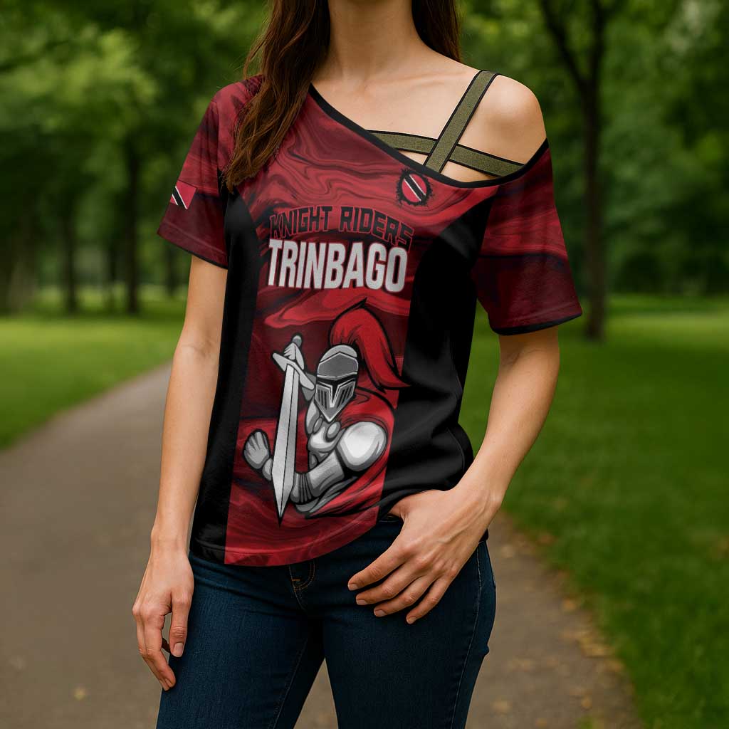 Custom Trinbago Cricket Cross Shoulder Shirt Go Knight Riders Marble Pattern - Wonder Print Shop