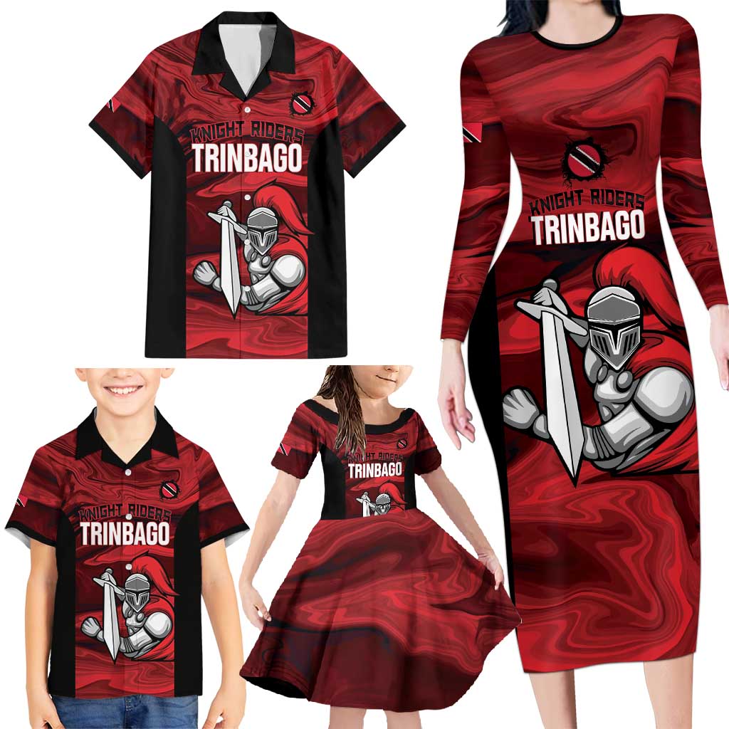 Custom Trinbago Cricket Family Matching Long Sleeve Bodycon Dress and Hawaiian Shirt Go Knight Riders Marble Pattern - Wonder Print Shop