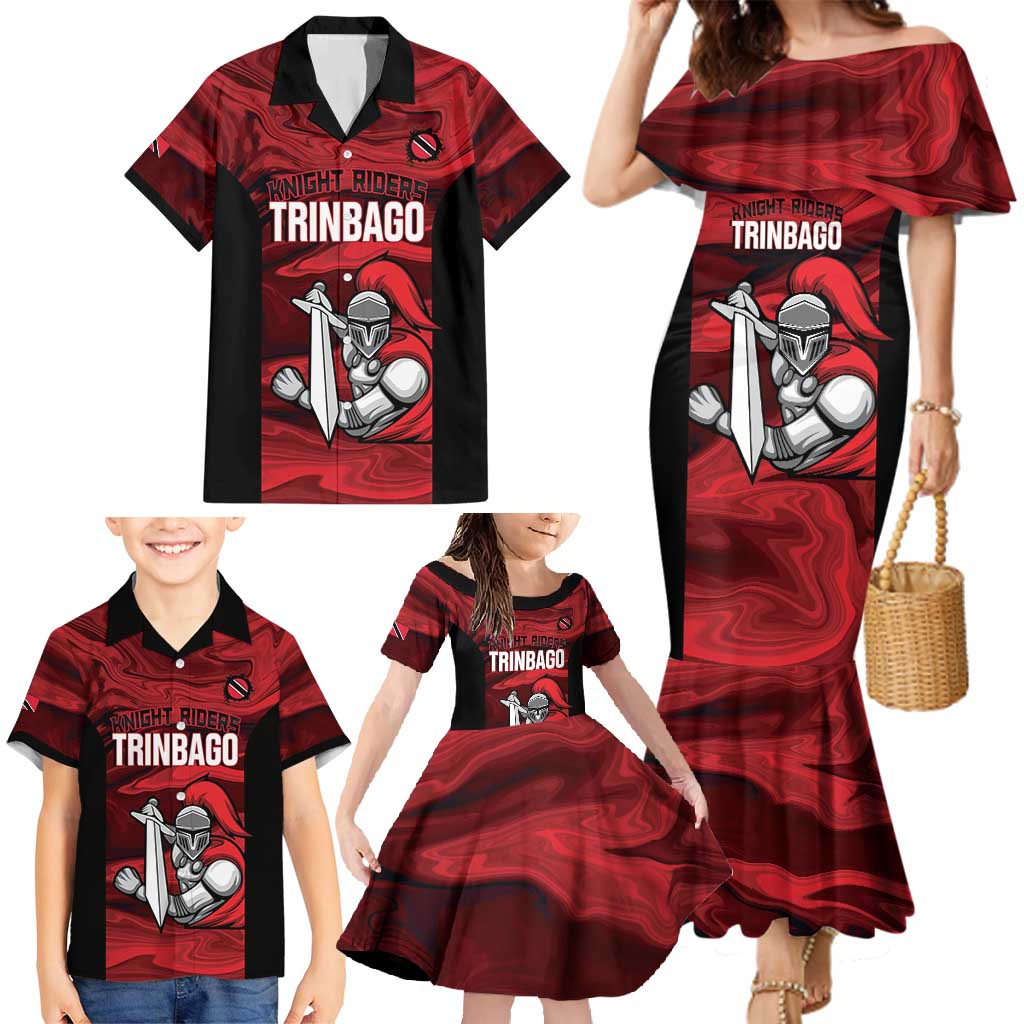 Custom Trinbago Cricket Family Matching Mermaid Dress and Hawaiian Shirt Go Knight Riders Marble Pattern - Wonder Print Shop