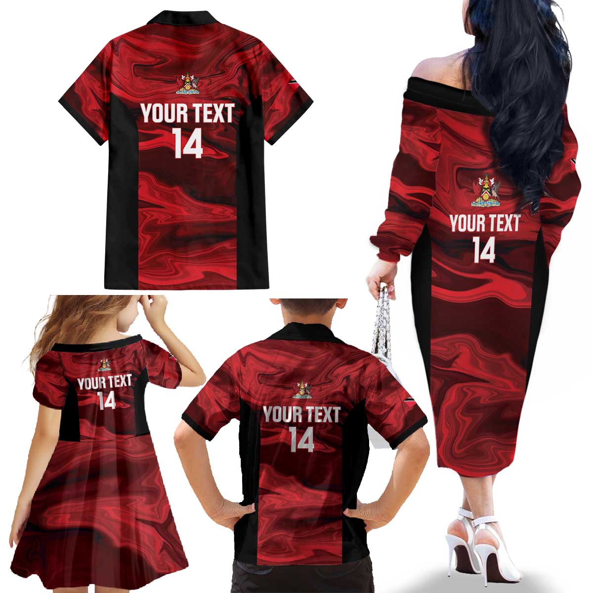 Custom Trinbago Cricket Family Matching Off The Shoulder Long Sleeve Dress and Hawaiian Shirt Go Knight Riders Marble Pattern - Wonder Print Shop