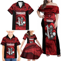 Custom Trinbago Cricket Family Matching Off Shoulder Maxi Dress and Hawaiian Shirt Go Knight Riders Marble Pattern - Wonder Print Shop