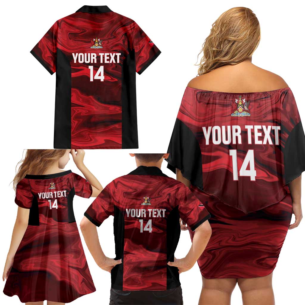 Custom Trinbago Cricket Family Matching Off Shoulder Short Dress and Hawaiian Shirt Go Knight Riders Marble Pattern - Wonder Print Shop