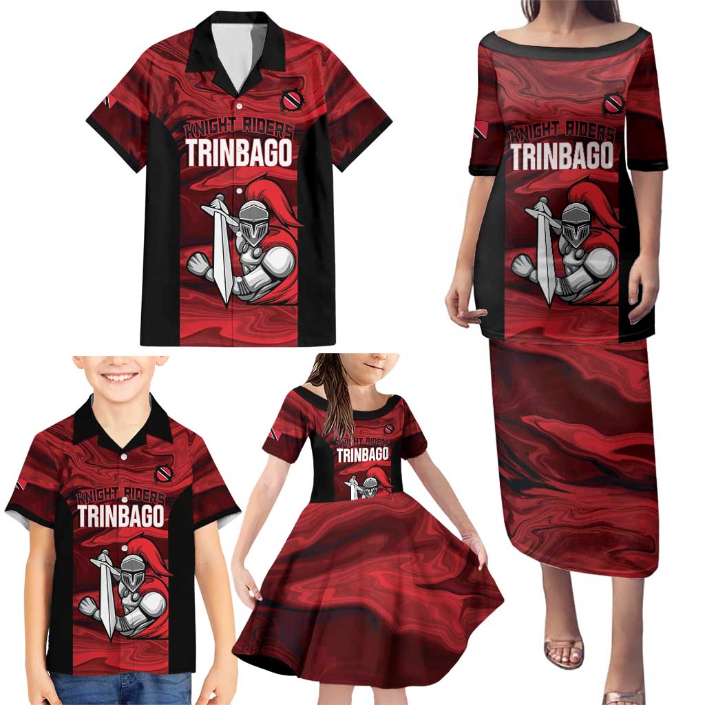 Custom Trinbago Cricket Family Matching Puletasi and Hawaiian Shirt Go Knight Riders Marble Pattern - Wonder Print Shop