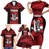 Custom Trinbago Cricket Family Matching Short Sleeve Bodycon Dress and Hawaiian Shirt Go Knight Riders Marble Pattern - Wonder Print Shop