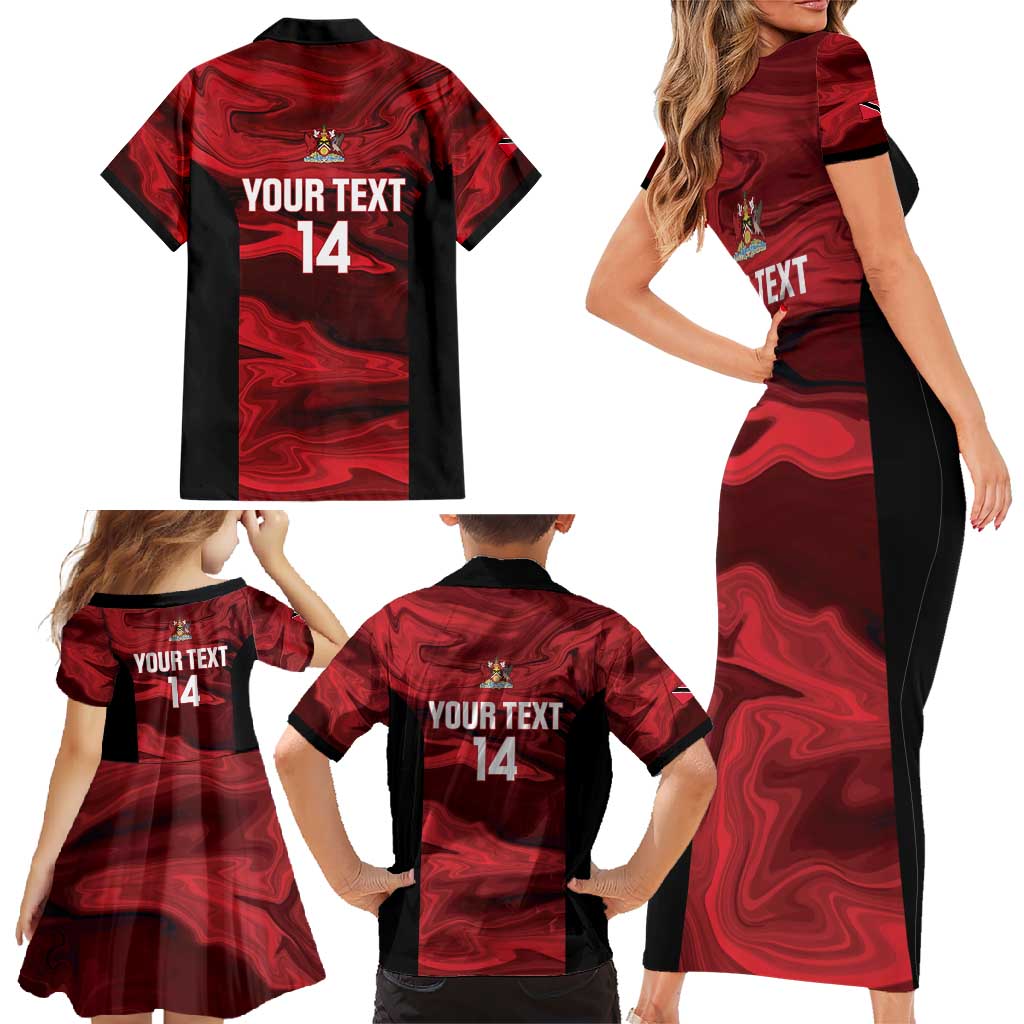 Custom Trinbago Cricket Family Matching Short Sleeve Bodycon Dress and Hawaiian Shirt Go Knight Riders Marble Pattern - Wonder Print Shop