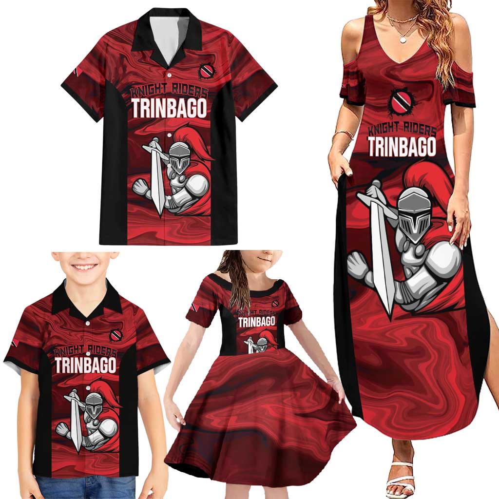 Custom Trinbago Cricket Family Matching Summer Maxi Dress and Hawaiian Shirt Go Knight Riders Marble Pattern - Wonder Print Shop