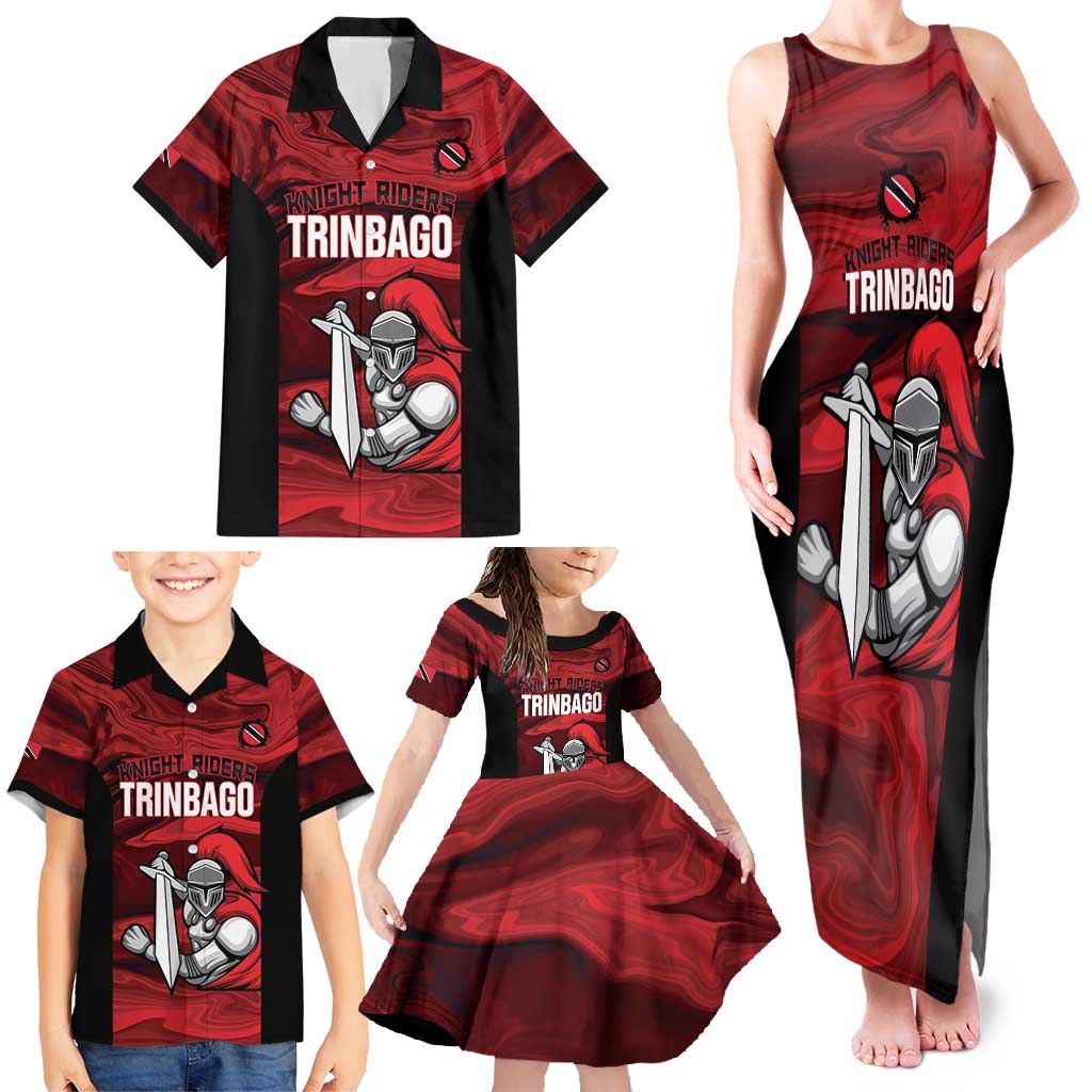 Custom Trinbago Cricket Family Matching Tank Maxi Dress and Hawaiian Shirt Go Knight Riders Marble Pattern - Wonder Print Shop