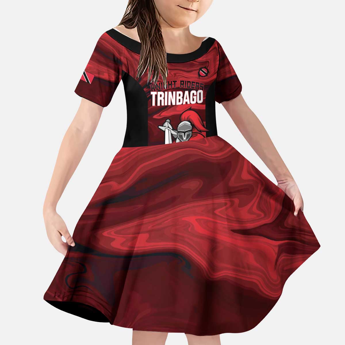 Custom Trinbago Cricket Kid Short Sleeve Dress Go Knight Riders Marble Pattern - Wonder Print Shop