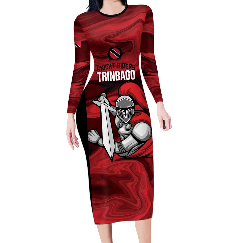 Custom Trinbago Cricket Long Sleeve Bodycon Dress Go Knight Riders Marble Pattern - Wonder Print Shop