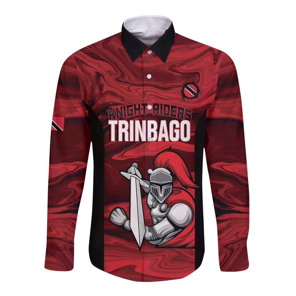 Custom Trinbago Cricket Long Sleeve Button Shirt Go Knight Riders Marble Pattern - Wonder Print Shop