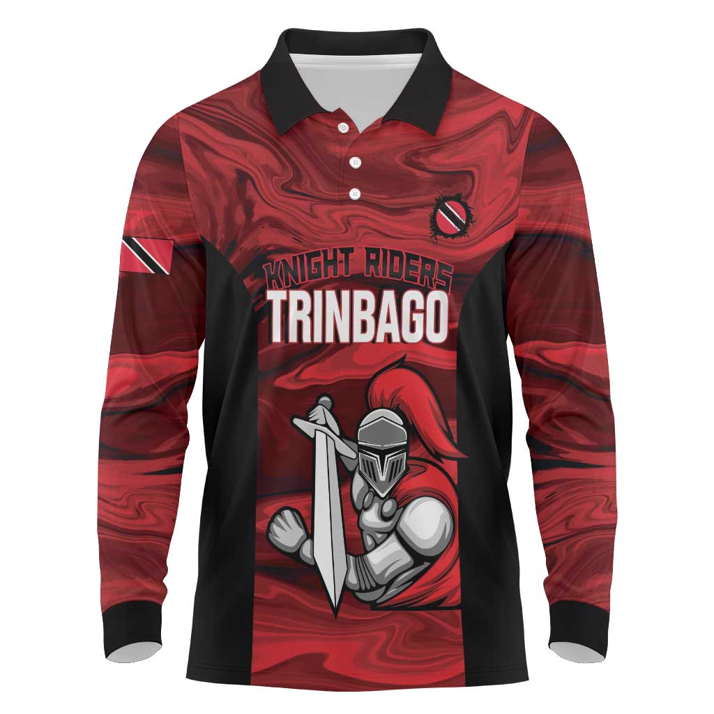 Custom Trinbago Cricket Long Sleeve Polo Shirt Go Knight Riders Marble Pattern - Wonder Print Shop