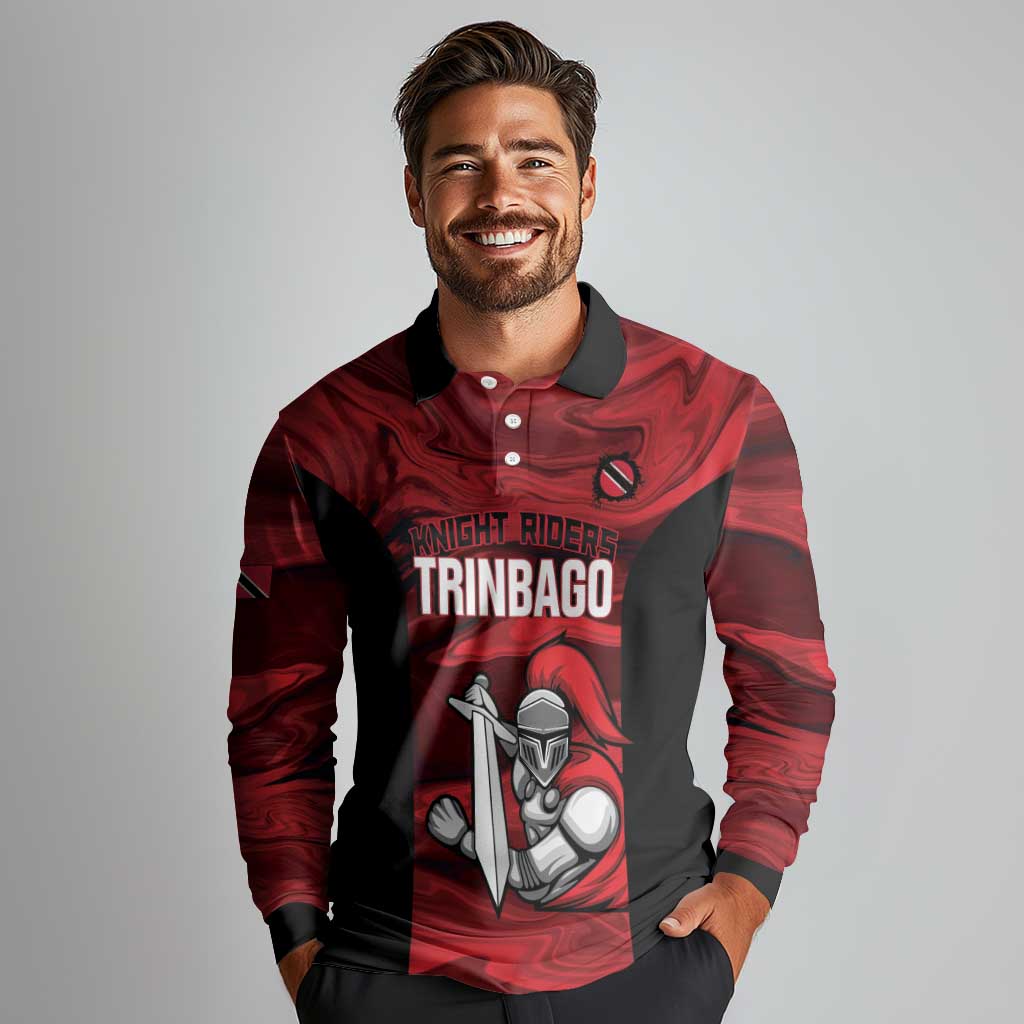 Custom Trinbago Cricket Long Sleeve Polo Shirt Go Knight Riders Marble Pattern - Wonder Print Shop