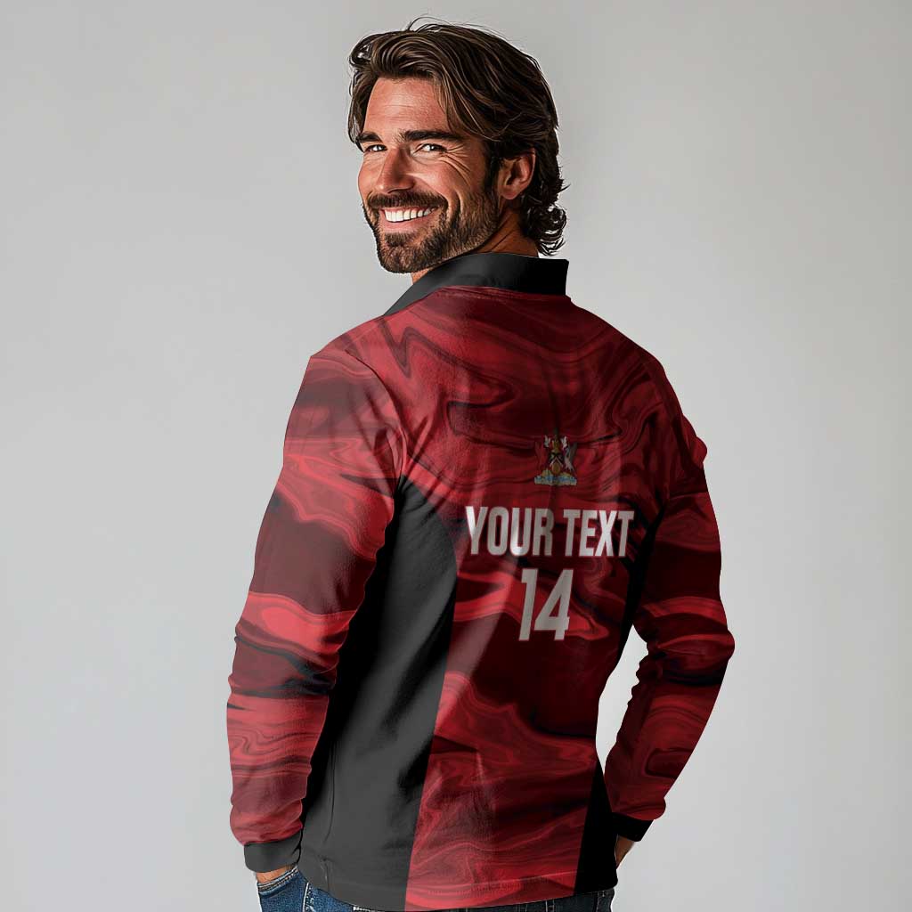 Custom Trinbago Cricket Long Sleeve Polo Shirt Go Knight Riders Marble Pattern - Wonder Print Shop