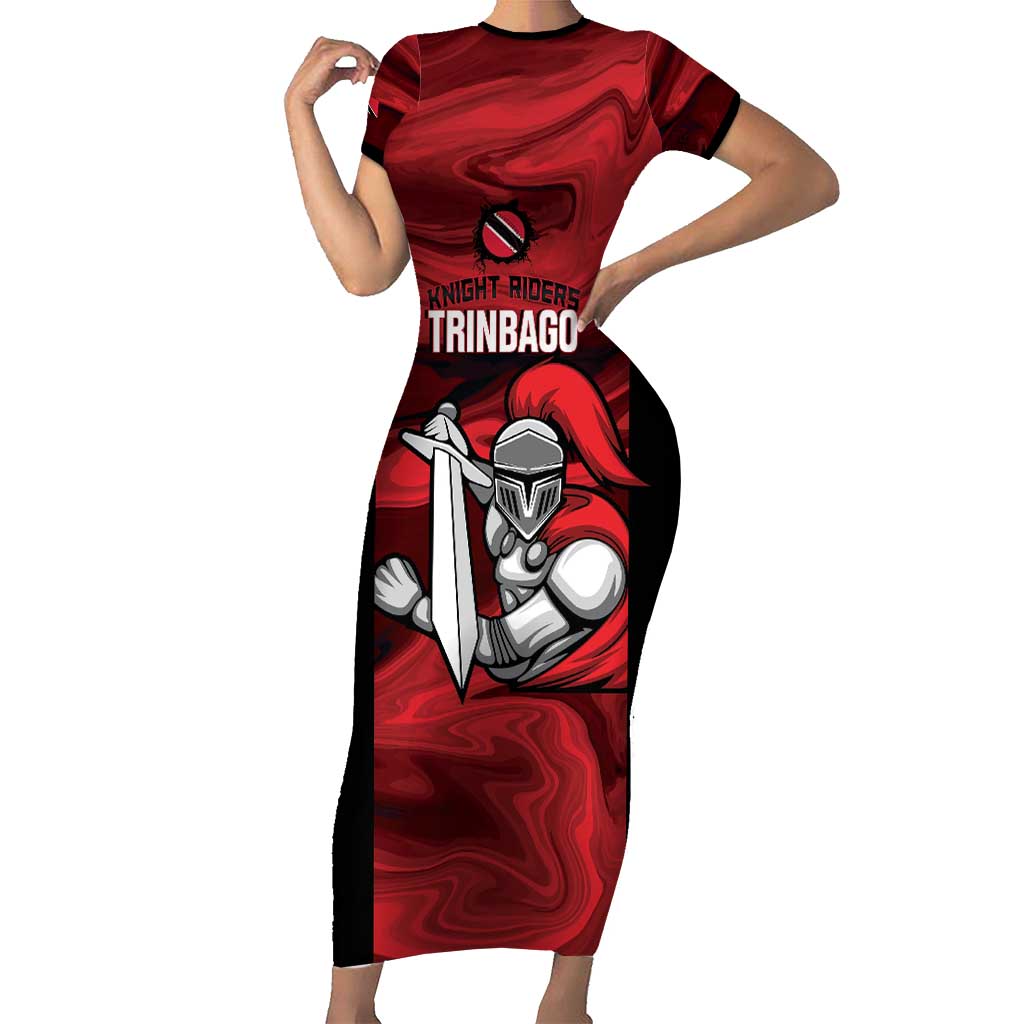 Custom Trinbago Cricket Short Sleeve Bodycon Dress Go Knight Riders Marble Pattern - Wonder Print Shop