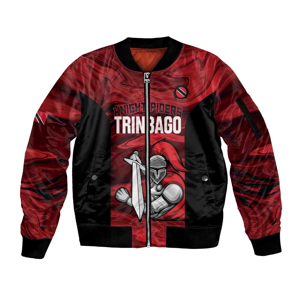 Custom Trinbago Cricket Sleeve Zip Bomber Jacket Go Knight Riders Marble Pattern - Wonder Print Shop