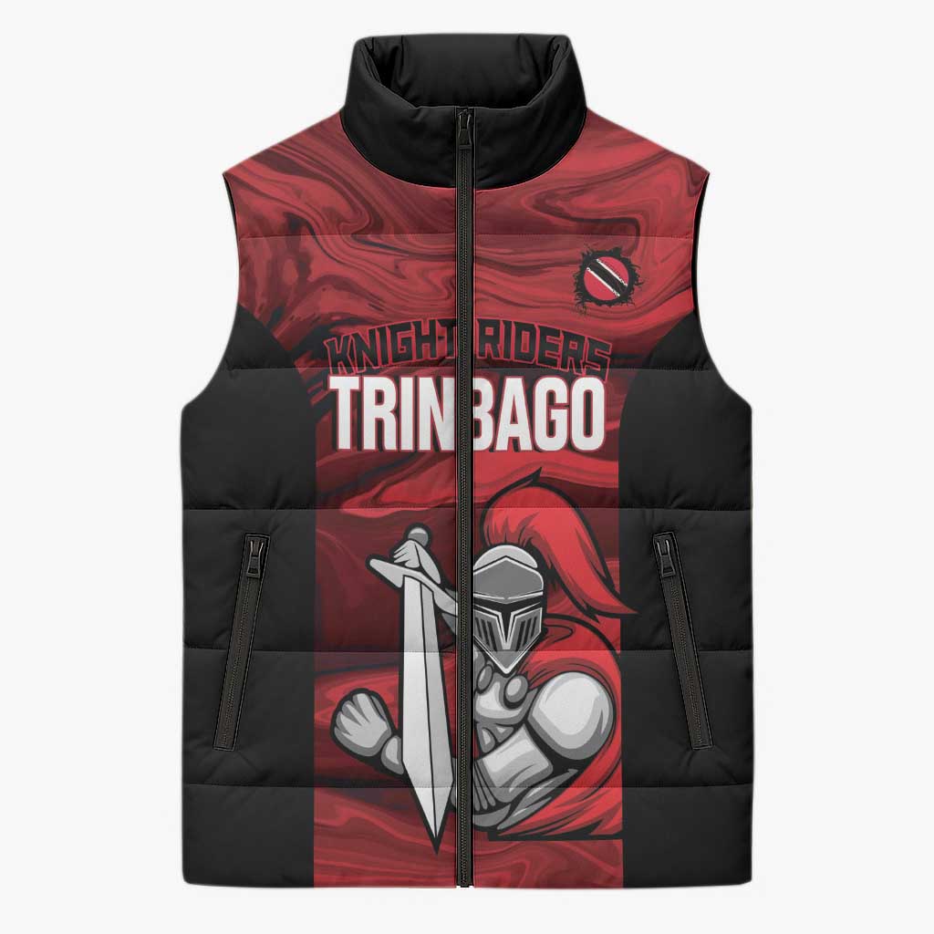 Custom Trinbago Cricket Sleeveless Puffer Jacket Go Knight Riders Marble Pattern - Wonder Print Shop