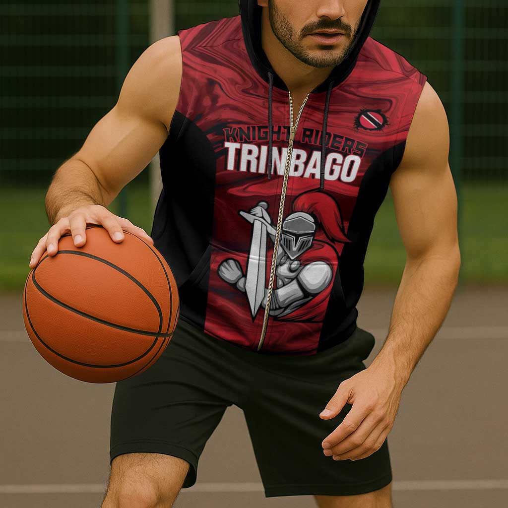Custom Trinbago Cricket Sleeveless Zip Hoodie Go Knight Riders Marble Pattern - Wonder Print Shop