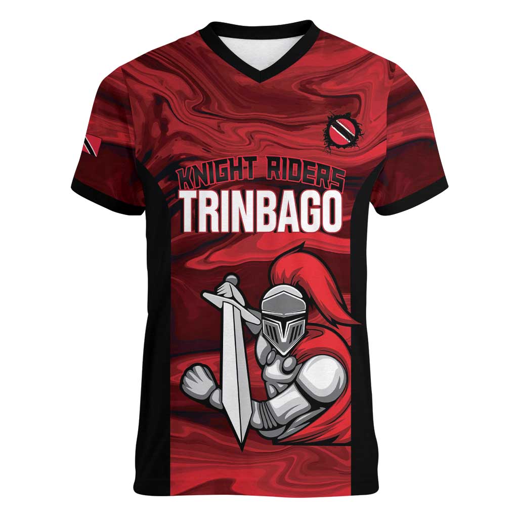 Custom Trinbago Cricket Women V-Neck T-Shirt Go Knight Riders Marble Pattern - Wonder Print Shop
