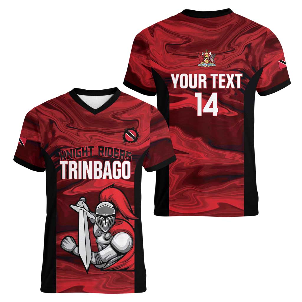 Custom Trinbago Cricket Women V-Neck T-Shirt Go Knight Riders Marble Pattern - Wonder Print Shop