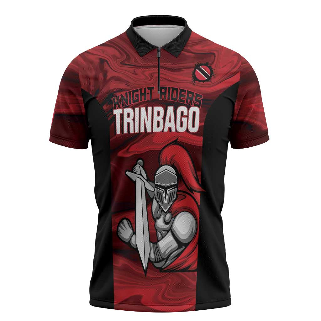 Custom Trinbago Cricket Zipper Polo Shirt Go Knight Riders Marble Pattern - Wonder Print Shop
