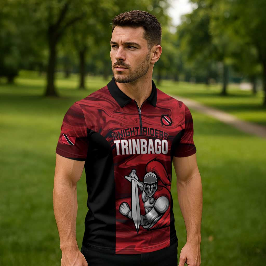 Custom Trinbago Cricket Zipper Polo Shirt Go Knight Riders Marble Pattern - Wonder Print Shop