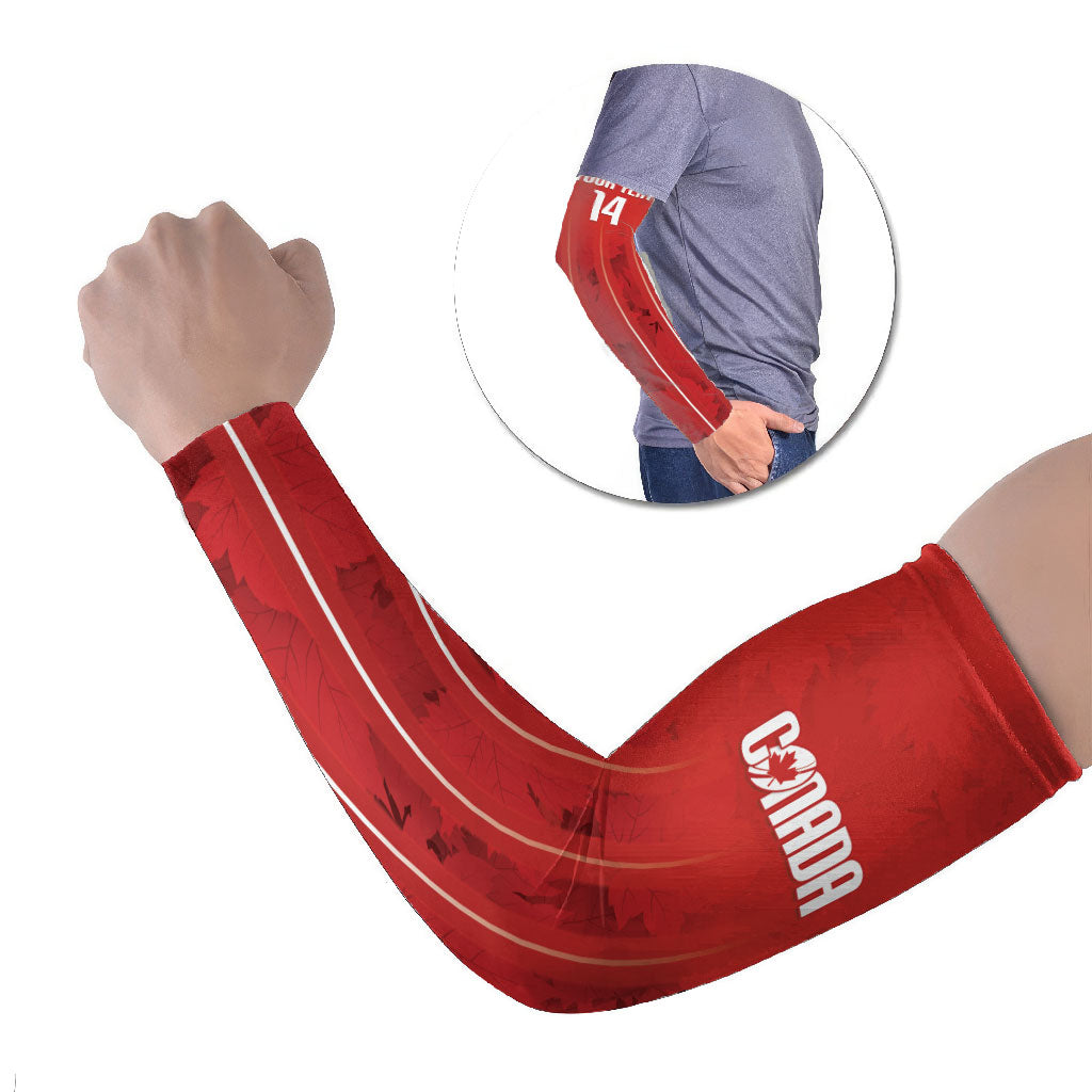 Custom Canada Rugby 2026 Arm Sleeves Maple Leaf Striped Line Style