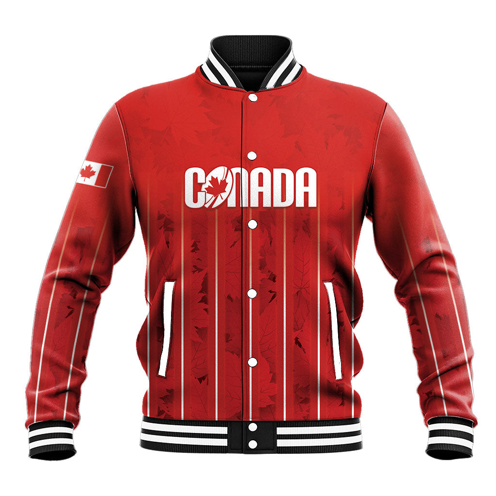 Custom Canada Rugby 2026 Baseball Jacket Maple Leaf Striped Line Style