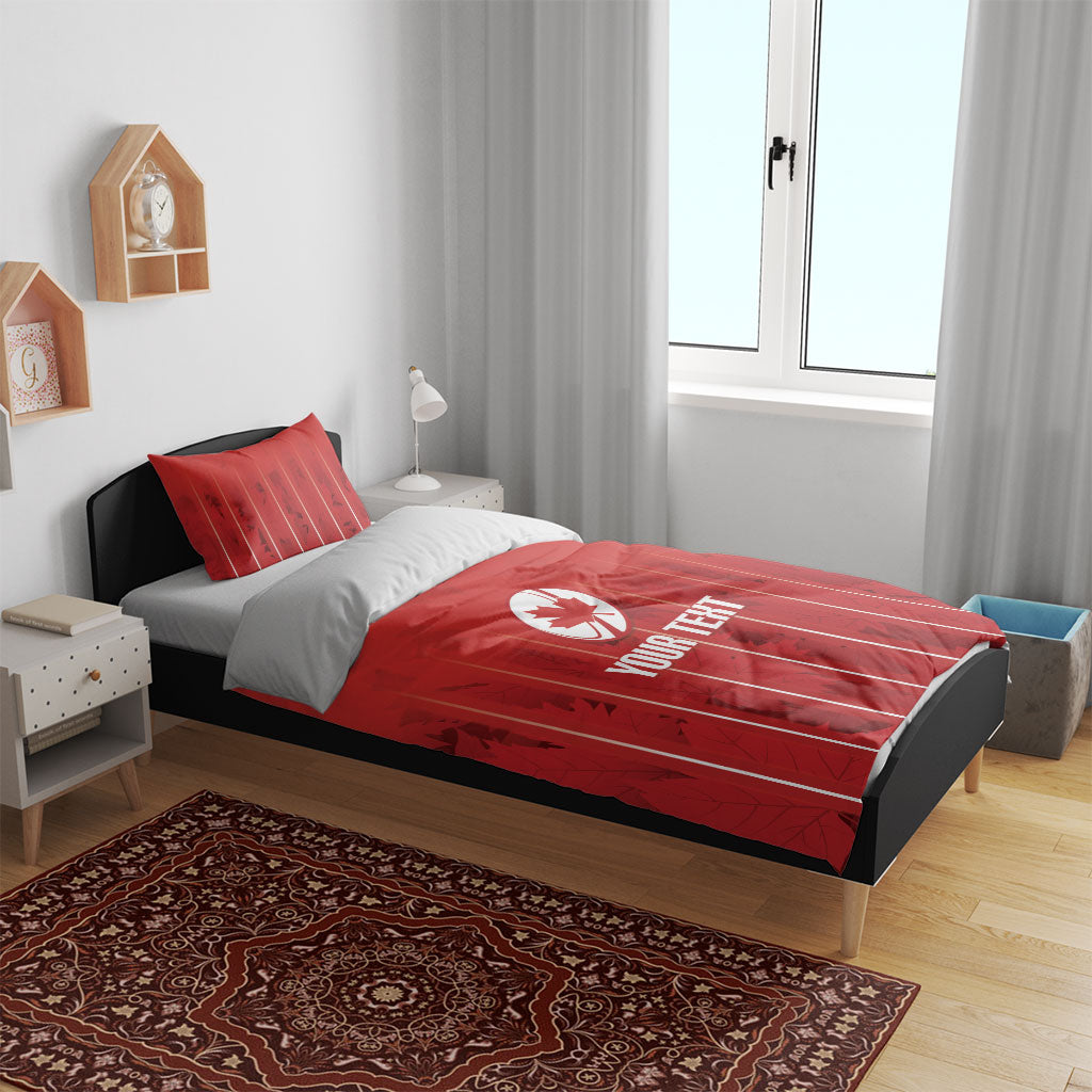 Custom Canada Rugby 2026 Bedding Set Maple Leaf Striped Line Style