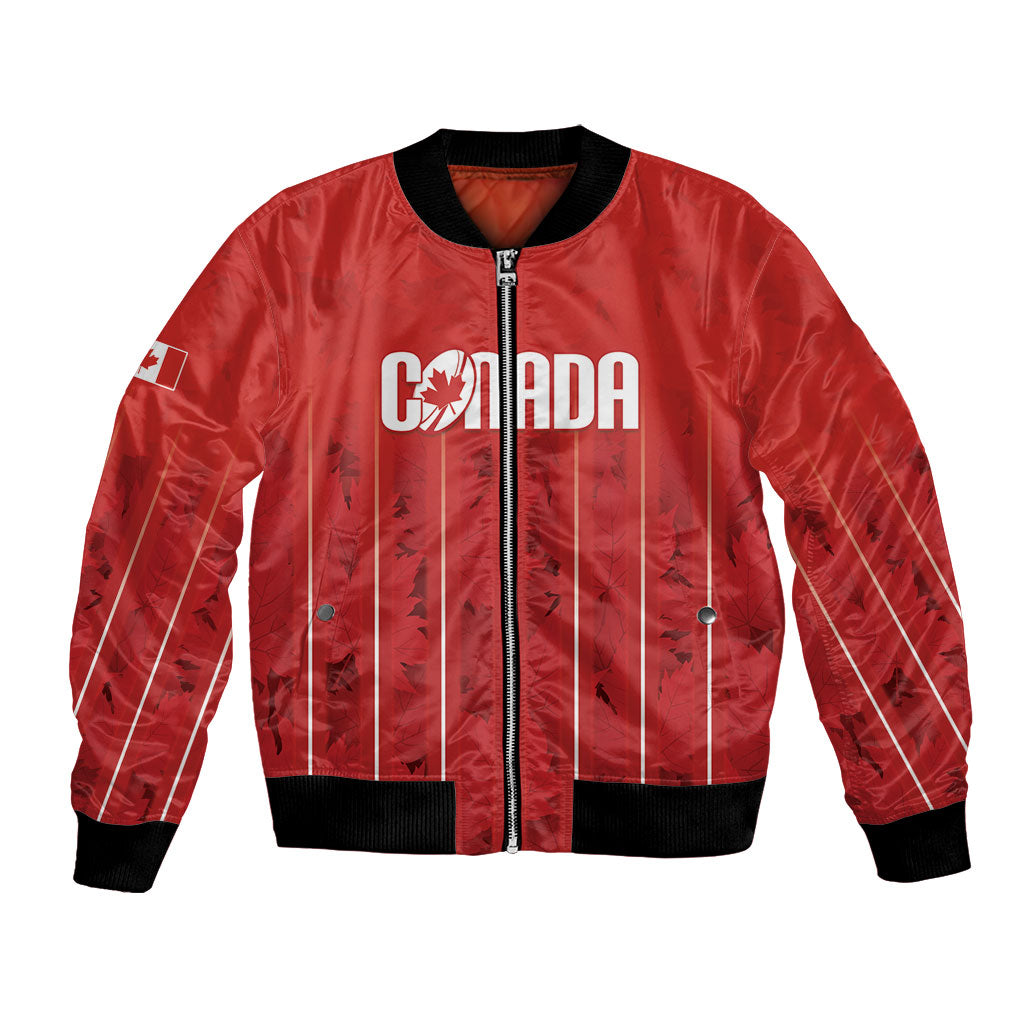 Custom Canada Rugby 2026 Bomber Jacket Maple Leaf Striped Line Style