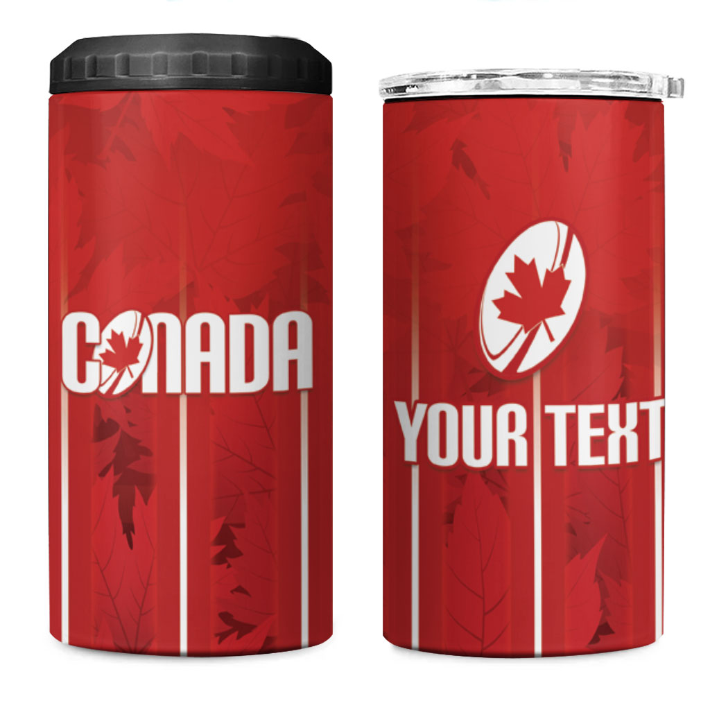 Custom Canada Rugby 2026 4 in 1 Can Cooler Tumbler Maple Leaf Striped Line Style