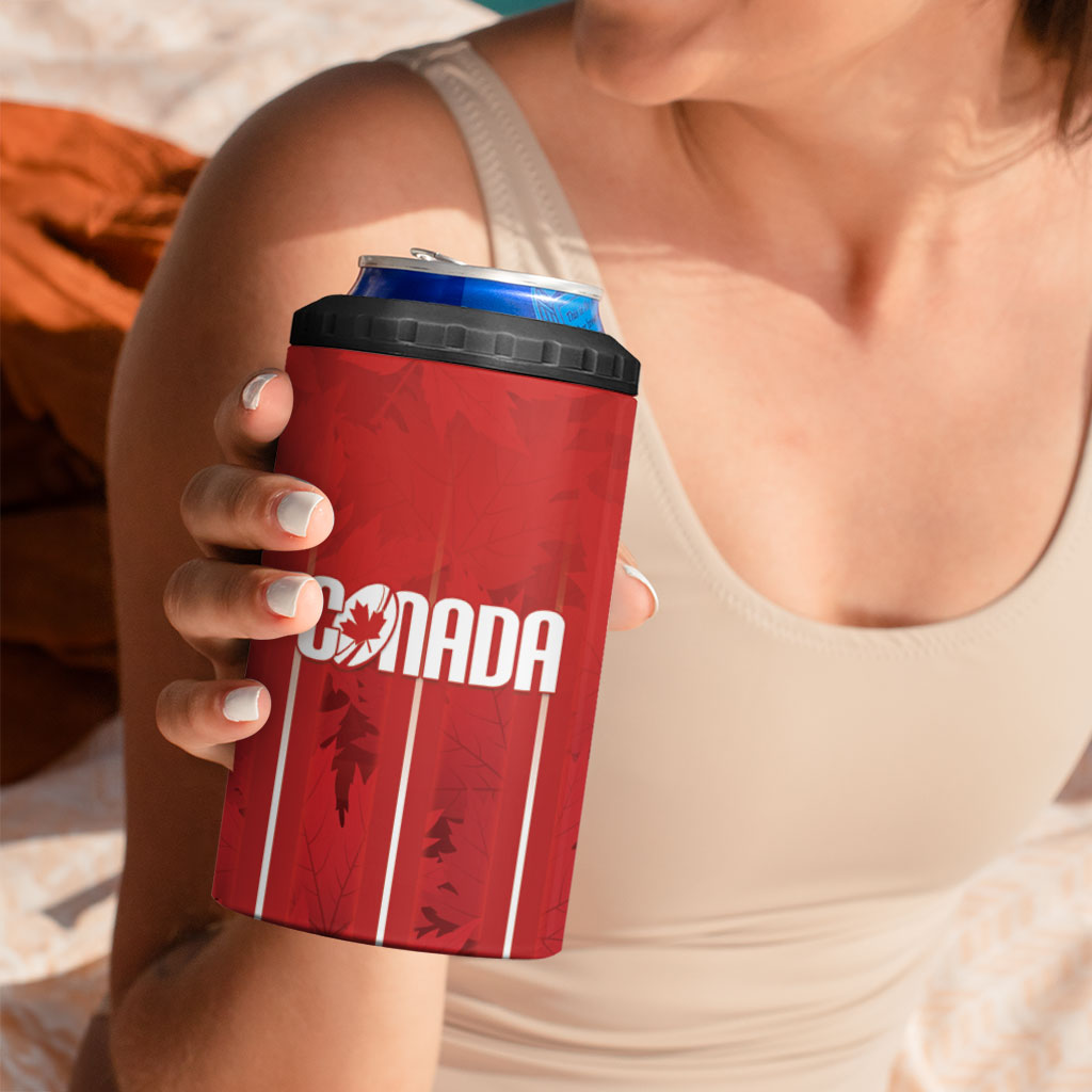 Custom Canada Rugby 2026 4 in 1 Can Cooler Tumbler Maple Leaf Striped Line Style