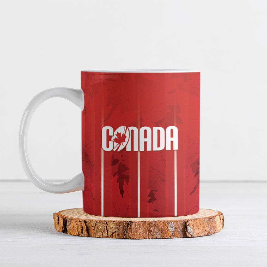 Custom Canada Rugby 2026 Ceramic Mug Maple Leaf Striped Line Style