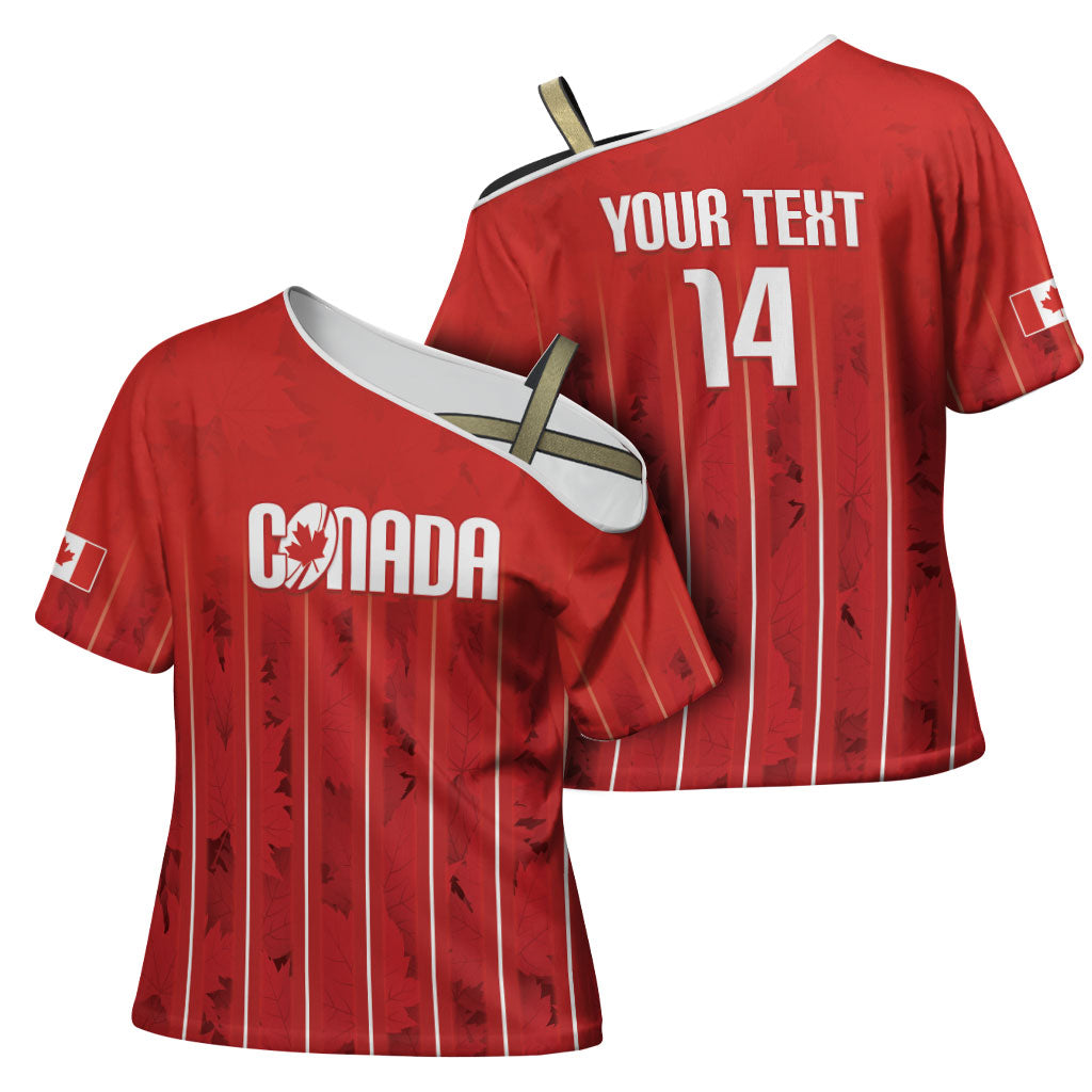 Custom Canada Rugby 2026 Cross Shoulder Shirt Maple Leaf Striped Line Style