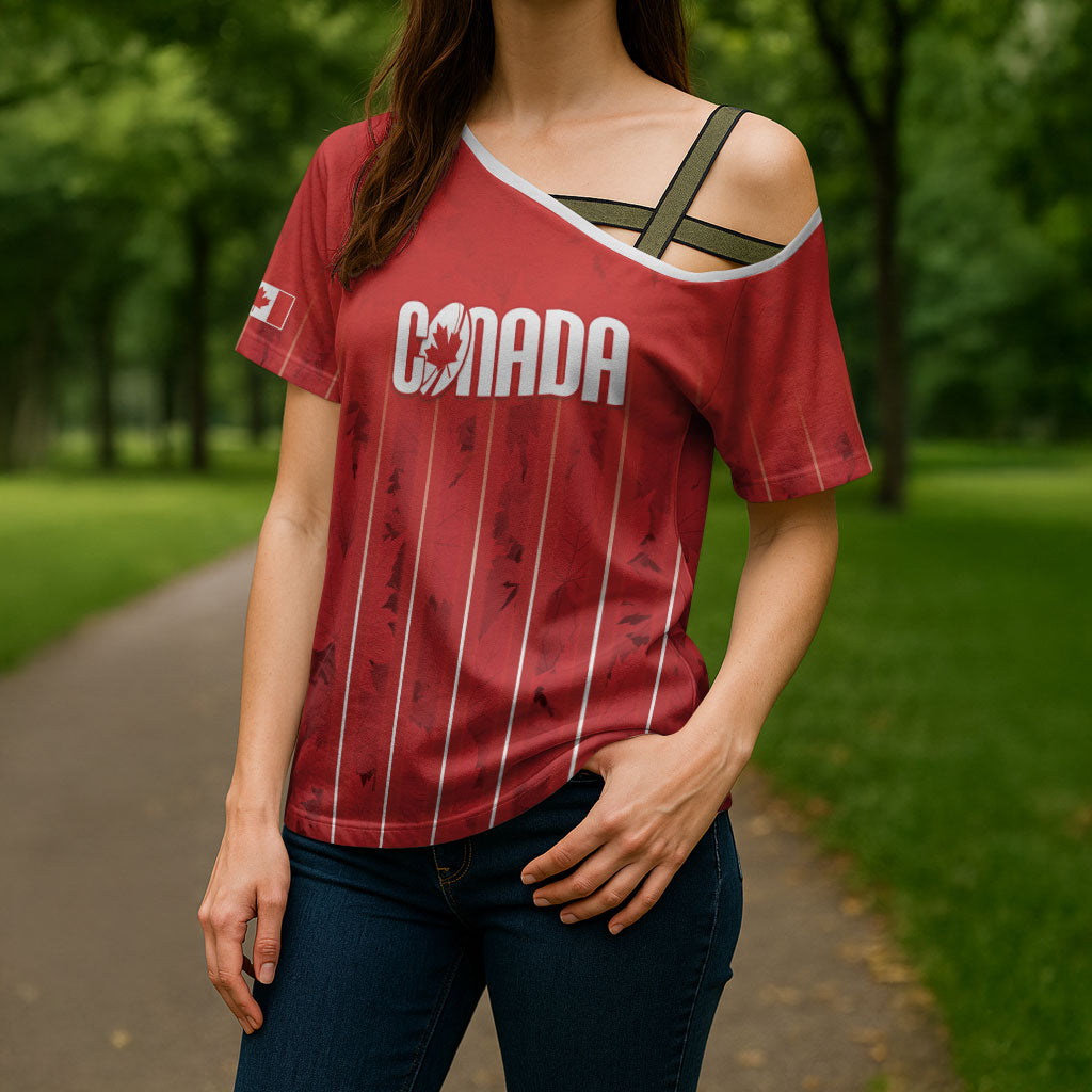 Custom Canada Rugby 2026 Cross Shoulder Shirt Maple Leaf Striped Line Style