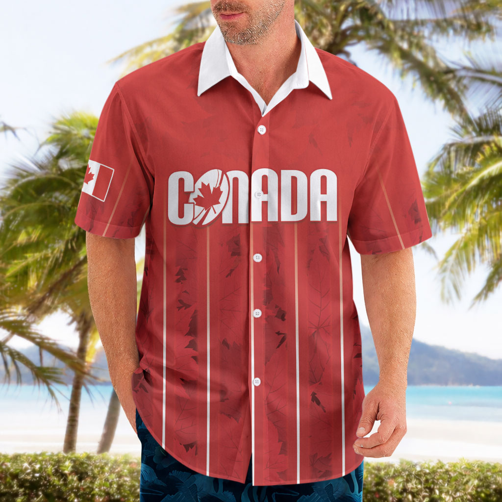 Custom Canada Rugby 2026 Hawaiian Shirt Maple Leaf Striped Line Style
