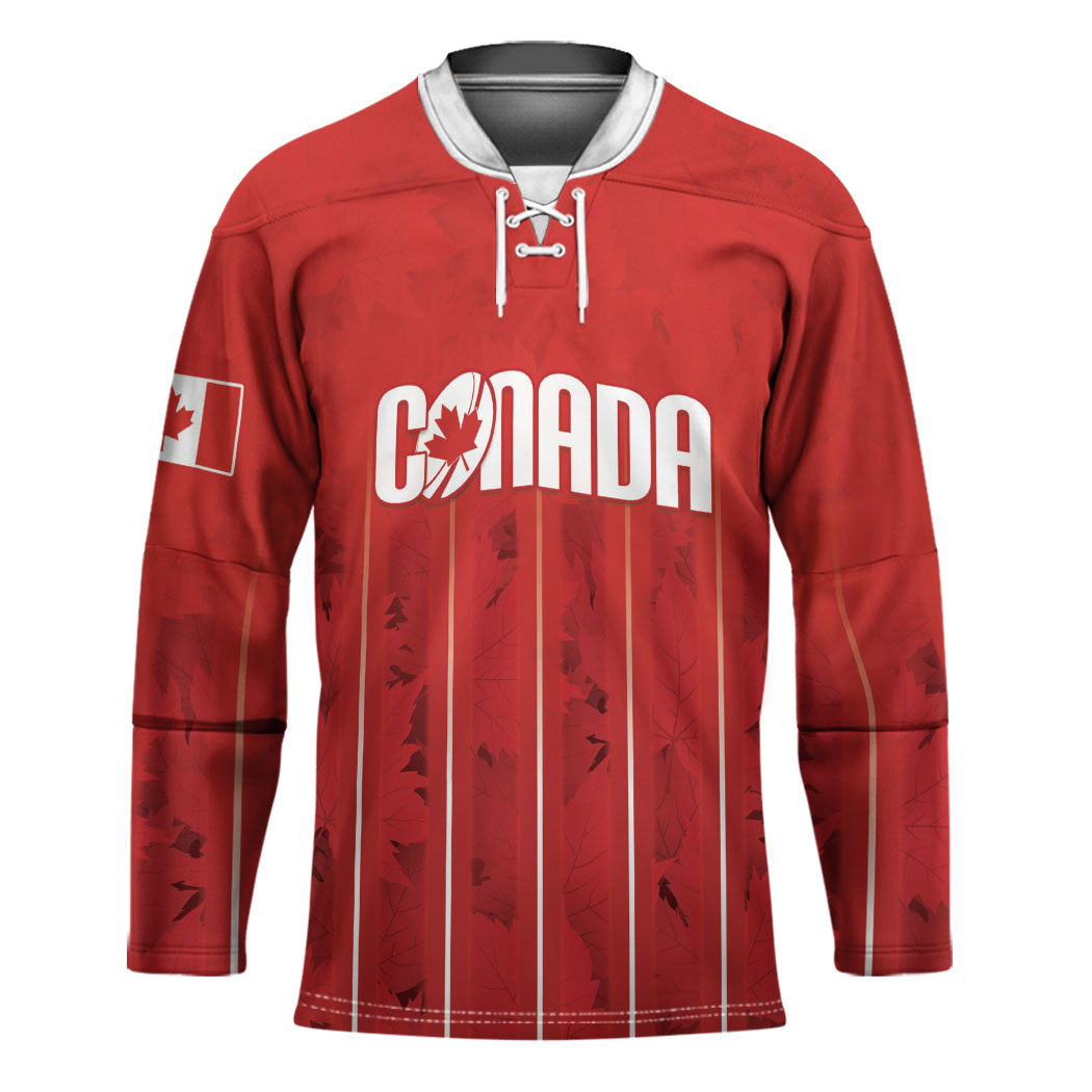 Custom Canada Rugby 2026 Hockey Jersey Maple Leaf Striped Line Style